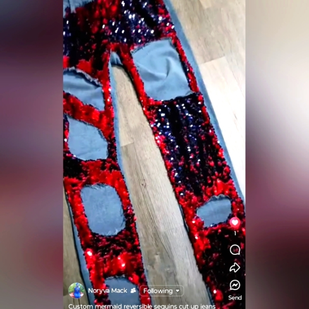 Red and Blue Sequin Cut-Out Jeans